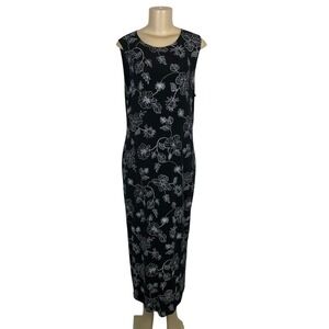 Vintage Peony Black Floral Print Sleeveless Maxi Dress Size 1XL Tropical Beachy